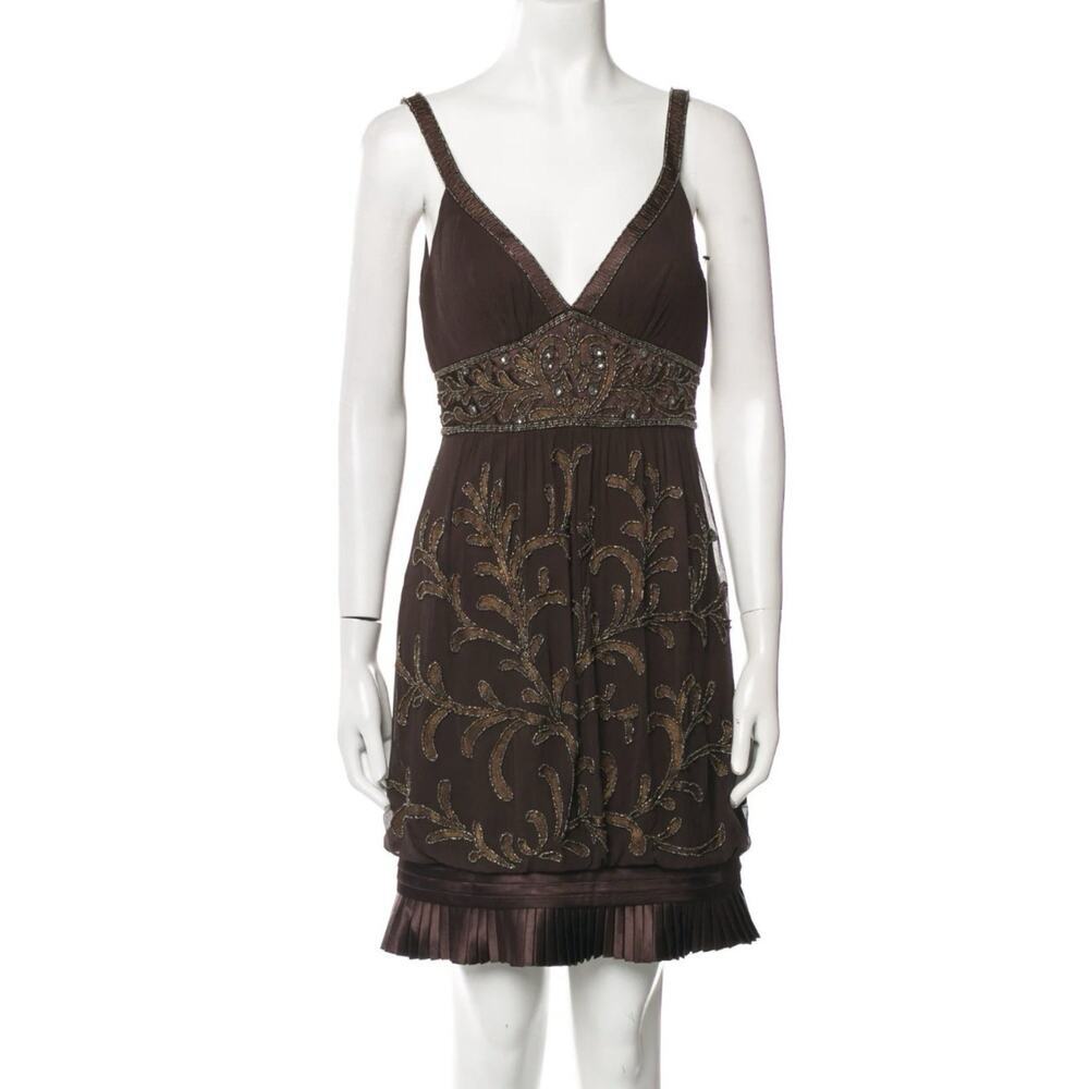 VTG Sue Wong Beaded Silk Cocktail Dress Brown Women’s 8 Wimsigoth Fairy Art Deco